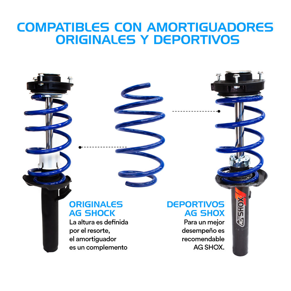 Resortes y Amortiguadores Deportivos AG Volkswagen Golf A7 2014-2019 Delanteros y Traseros