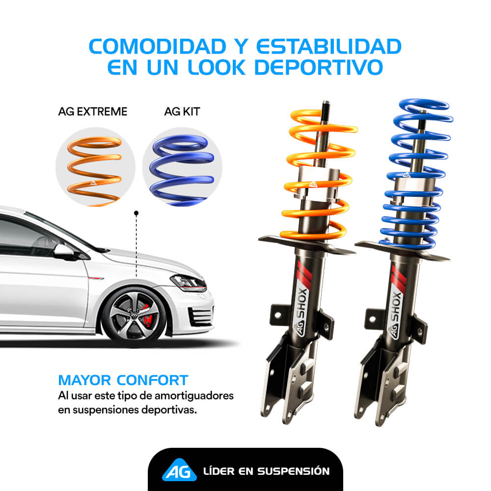 Resortes Deportivos y Amortiguadores Deportivos AG Volkswagen Golf A7 (Carter 55 mm) (Trasero Eje Suspensión Independiente Buje 10 mm) 2014-2019 Delanteros y Traseros