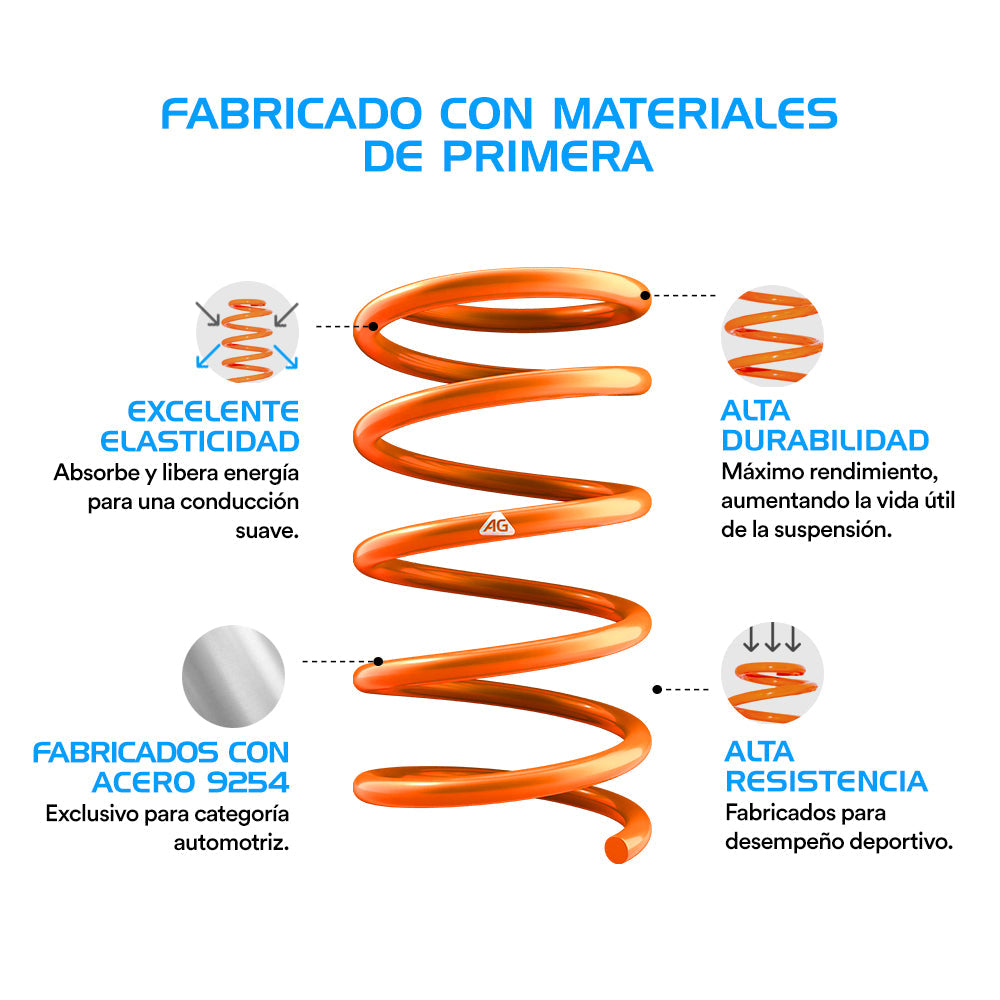 Resortes Deportivos y Amortiguadores Deportivos AG Volkswagen Golf A7 (Carter 55 mm) (Trasero Eje Suspensión Independiente Buje 10 mm) 2014-2019 Delanteros y Traseros